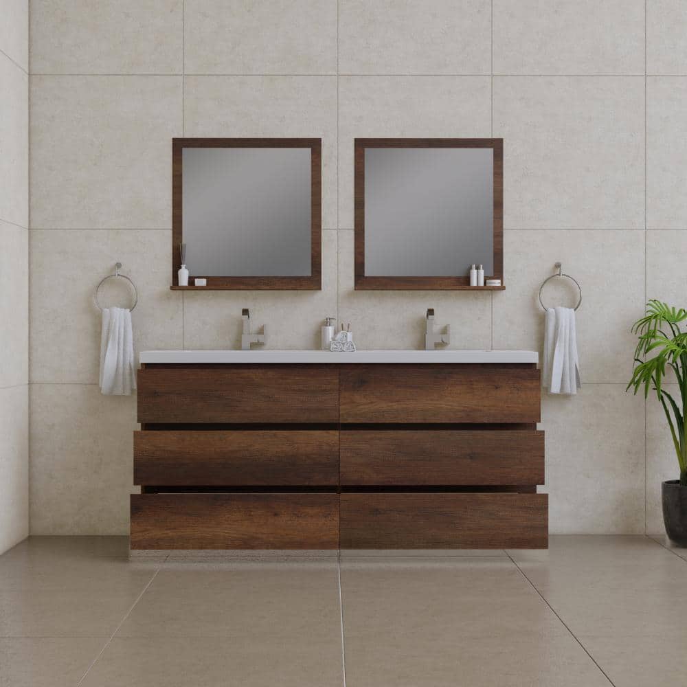 Paterno 72" Rosewood Brown MDF Freestanding Double Sink Bathroom Vanity