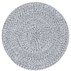 Braided Ivory/Black 3 ft. x 3 ft. Solid Color Round Area Rug