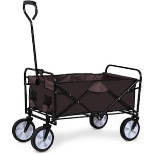 2 cu. ft. Folding Double Fabric Garden Cart Portable Hand Cart with 360-Degree Swivel Wheels, Brown