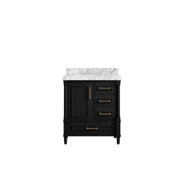 Willow Collections Hudson 30 in. W x 22 in. D x 36 in. H Bath Vanity in Black with 2 in. Carrara Marble Top