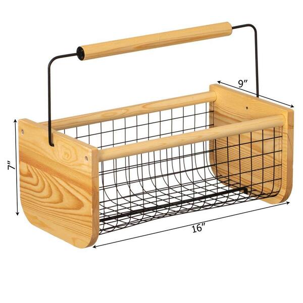 Gardenised Natural Straight Handle Basket 16 in. x 9 in. x 13 in