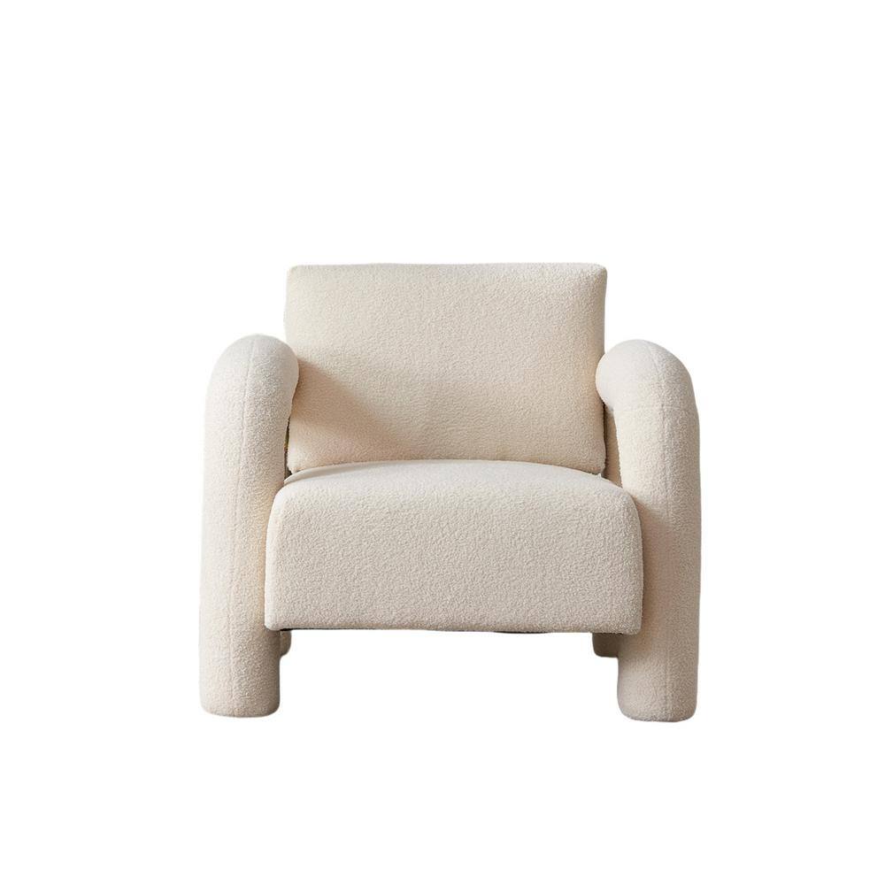 Beige Sherpa Fabric Accent Chair Modern Upholstered Armchair with Sturdy Fr