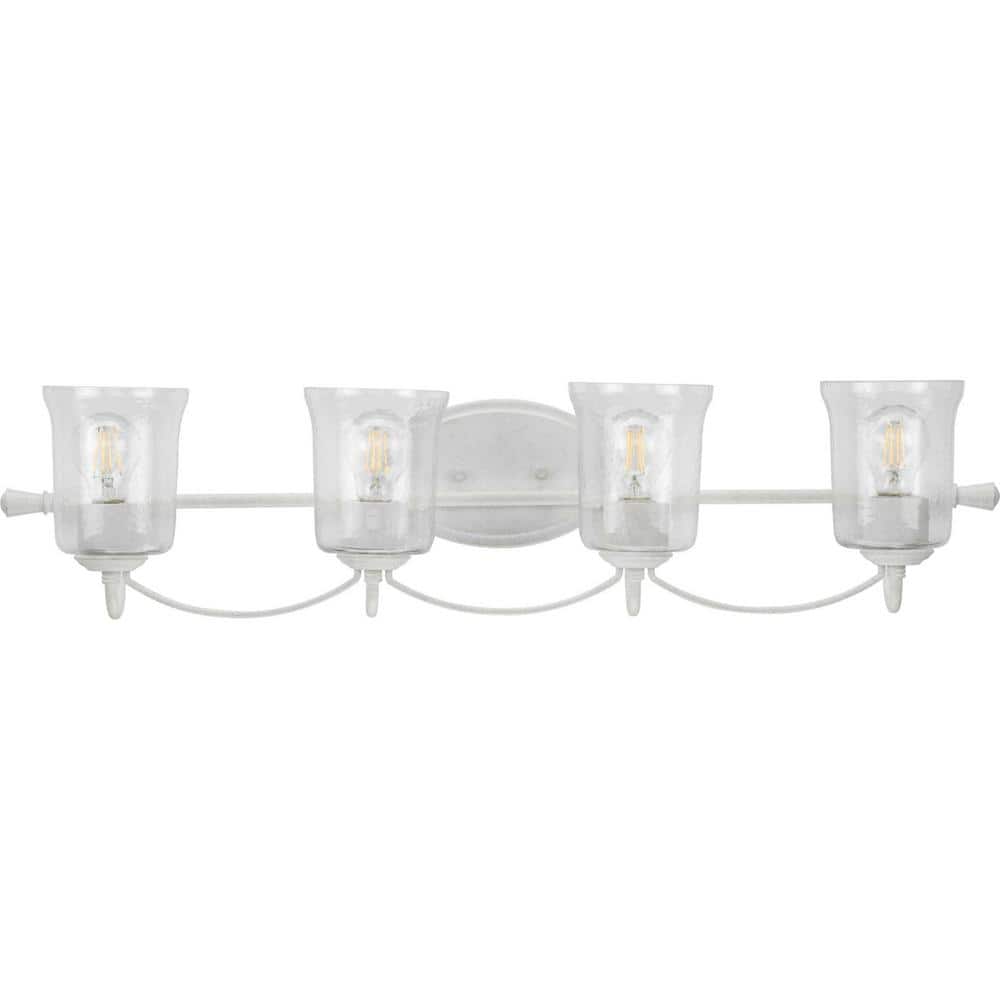 Bowman Cottage White 4-Light Vanity Fixture with Clear Glass Shades