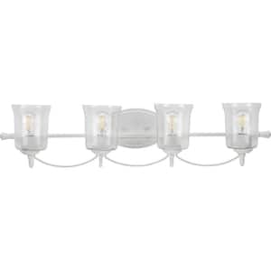 Bowman Collection 4-Light Cottage White Clear Chiseled Glass Coastal Bath Vanity Light