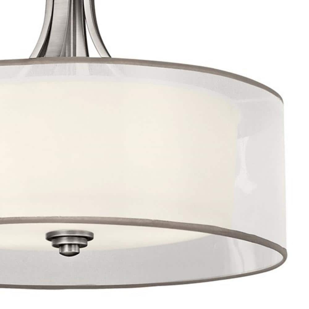 Antique Pewter Drum Pendant Light with White Glass Shade