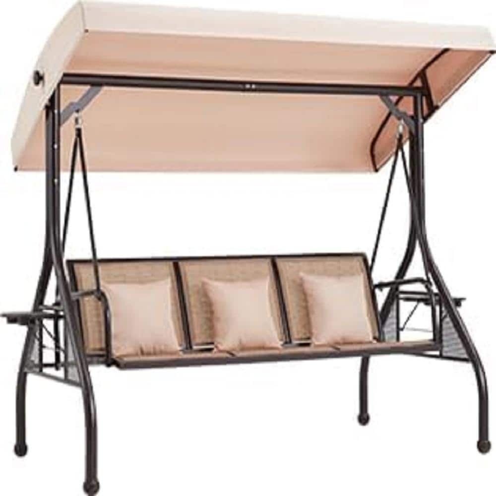 3-Seat Outdoor Porch Metal Swing with Adjustable Canopy, Patio Canopy Swing