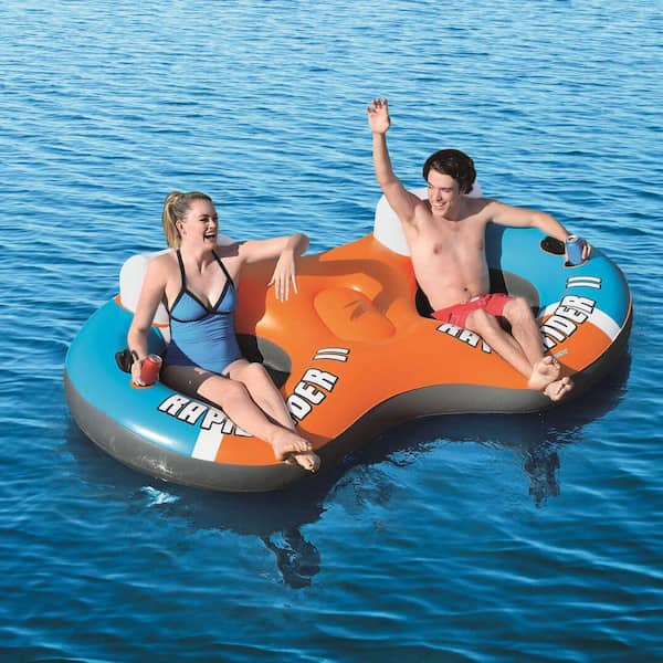 Bestway CoolerZ Rapid Rider Inflatable Lake Pool Tube Float, Blue/Gray, 2 Pack