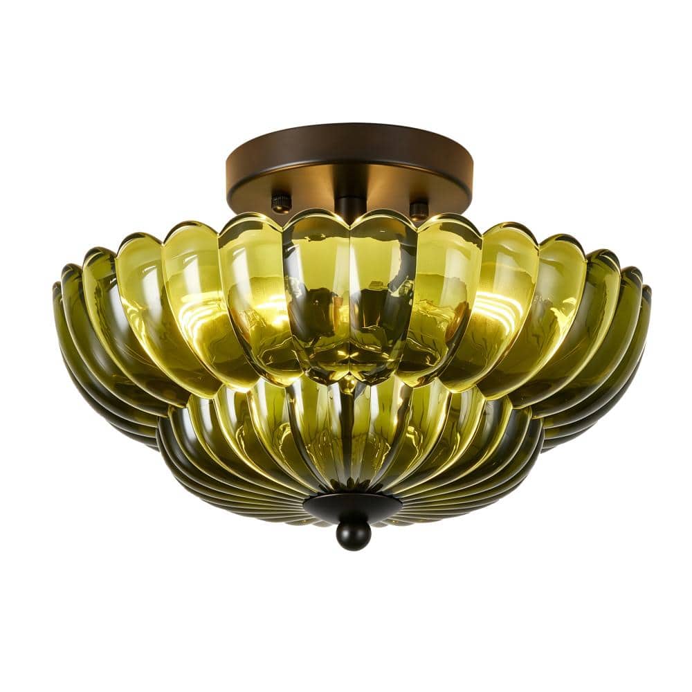 12 in. 3-Light Black and Green Semi Flush Mount Ceiling Light Fixture for Bedroom Kitchen Living Room Hallway price history on PriceWatchPro
