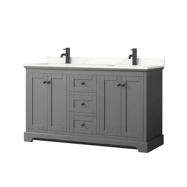Wyndham Collection Avery 60 in. W x 22 in. D x 35 in. H Double Bath Vanity in Dark Gray with Giotto Quartz Top
