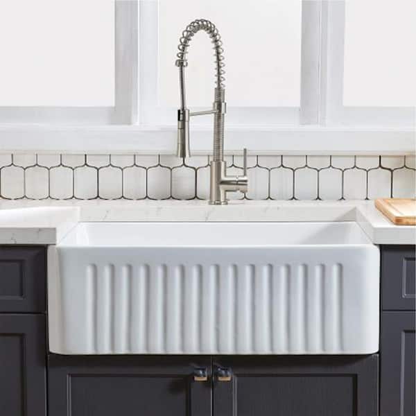 36 in. Farmhouse Single Bowl White Fireclay Kitchen Sink with Bottom Grids