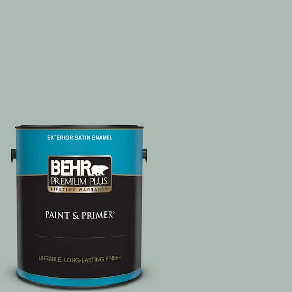 BEHR PREMIUM PLUS 1 gal. #BXC-85 Quiet Teal Satin Enamel Exterior Paint & Primer