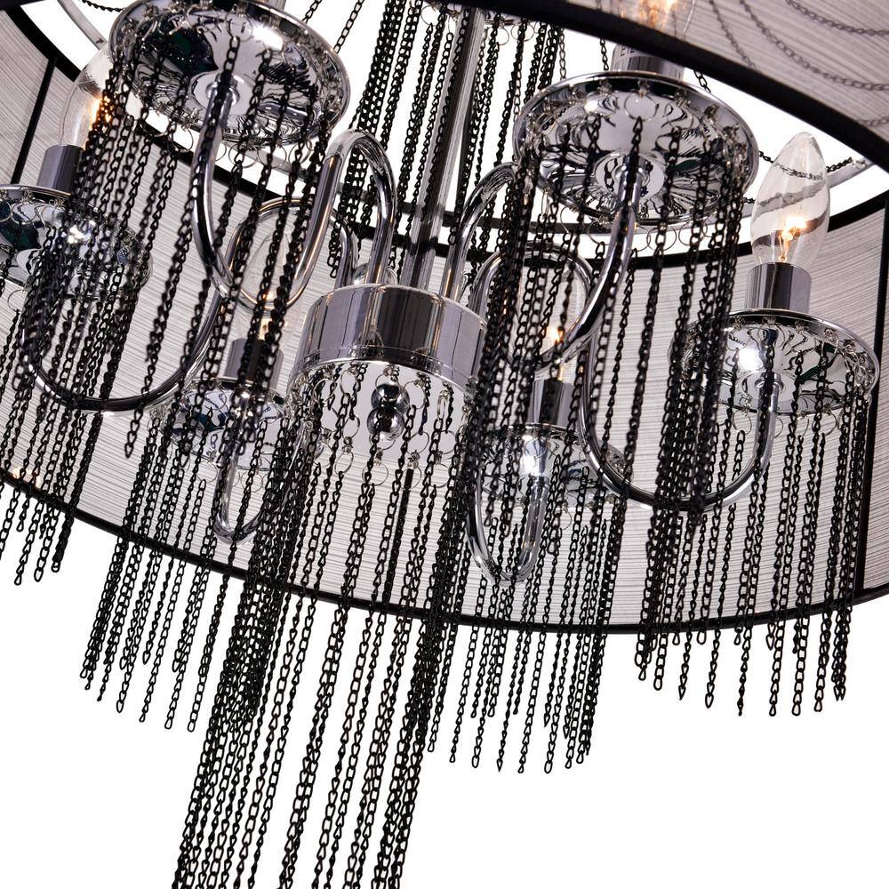 Mini Elegance Chrome Drum Chandelier with Dangling Chains
