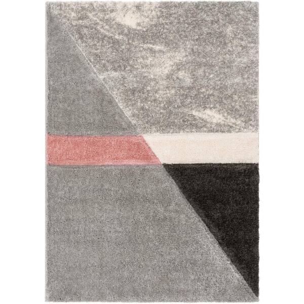 Well Woven Lolly Mori Pink Grey 9 ft. 3 in. x 12 ft. 6 in. Modern Abstract Geometric 3D Textured Shag Area Rug