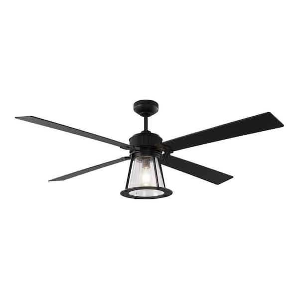 Monte Carlo Rockland 60 In Indoor Outdoor Midnight Black Ceiling Fan With Light Kit And Remote Control 4rkr60mbkd - 60 Black Outdoor Ceiling Fan With Light