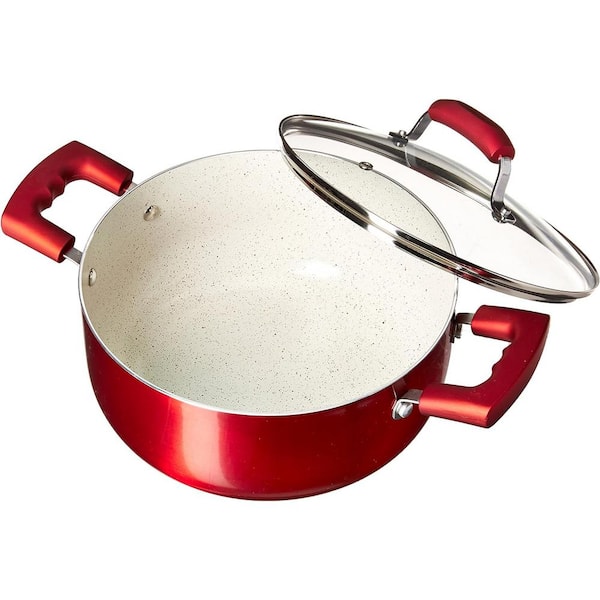 Adrinfly 5 qt. Round Aluminum Nonstick Dutch Oven in Red with Glass Lid and Soft Touch Handles