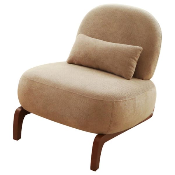 Wendell Modern Camel Velvet Upholstered Accent Side Chair with Pillow, Solid Wood Legs