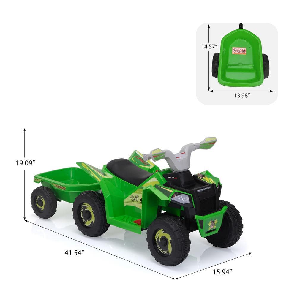 Green Kids Electric ATV with Trailer and Music