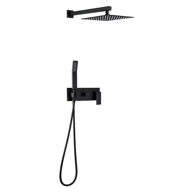 AIMADI Single Handle 1-Spray Wall Mount Shower Faucet 1.8 GPM with Pressure Balance 10 in. Brass Shower System in Matte Black
