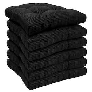 Fluffy Tufted Memory Foam Square 16 in. x 16 in. Non-Slip Indoor/Outdoor Chair Cushion with Ties, Black (6-Pack)