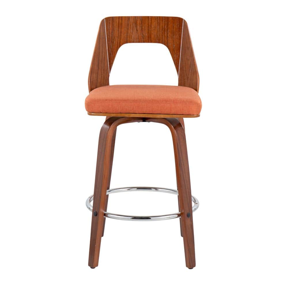 Mid-Century Walnut and Orange Swivel Counter Stools, Set of 2