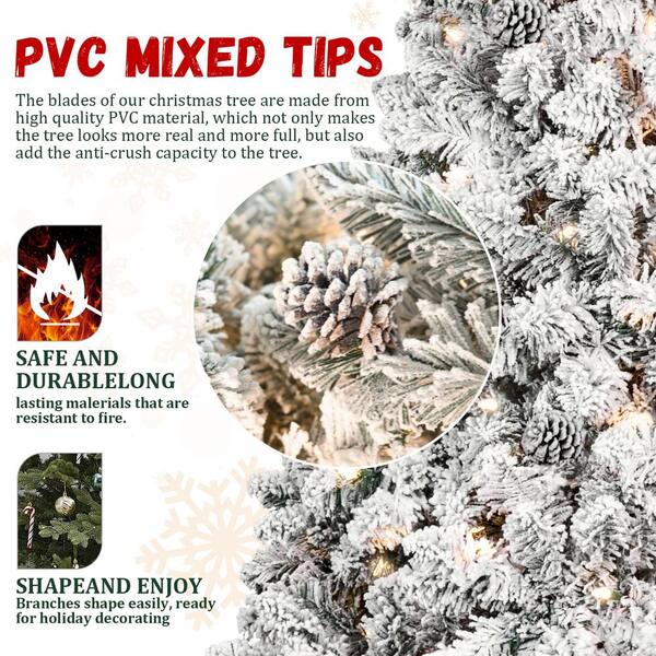 Unbranded - 8 ft. Snow-Flocked Artificial Christmas Tree with Pine Cones, Prelit Xmas Trees Garden Statue