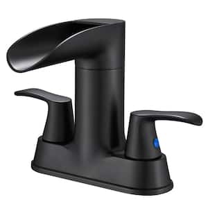 Waterfall 4 in. Centerset Double Handle 360-Degree rotation Bathroom Faucet with Drain kit Included in Matte Black