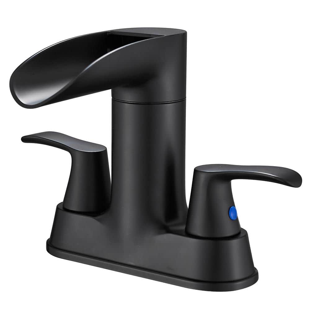 Waterfall 4 in. Centerset Double Handle 360-Degree rotation Bathroom Faucet with Drain kit Included in Matte Black price history on PriceWatchPro