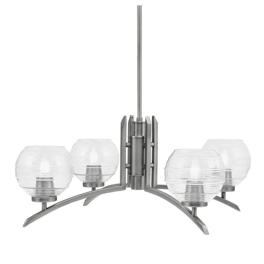 Siena 27.5 in. 4-Light Graphite Chandelier with 6 in. Clear Ribbed Glass Sh
