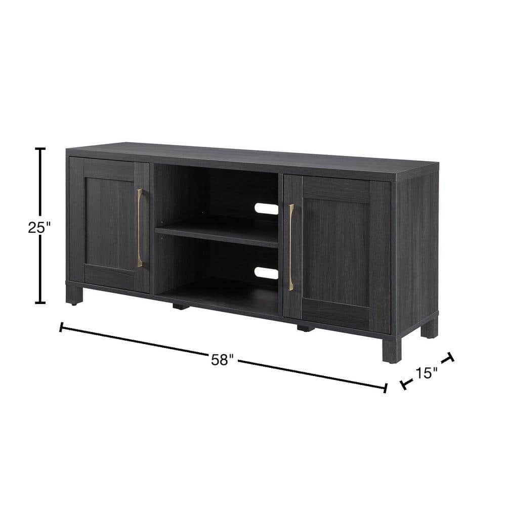 Charcoal Gray 58" Transitional TV Stand with Cabinet Storage