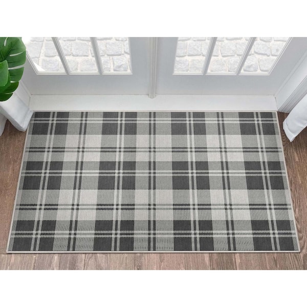 Dark Grey 3 ft. 3 in. x 5 ft. Apollo Plaid Farmhouse Geometric Area Rug
