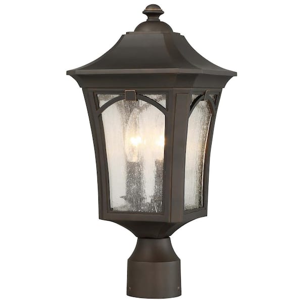 Solida 3-Light Outdoor Oil Rubbed Bronze Post Light with Clear Seeded Glass