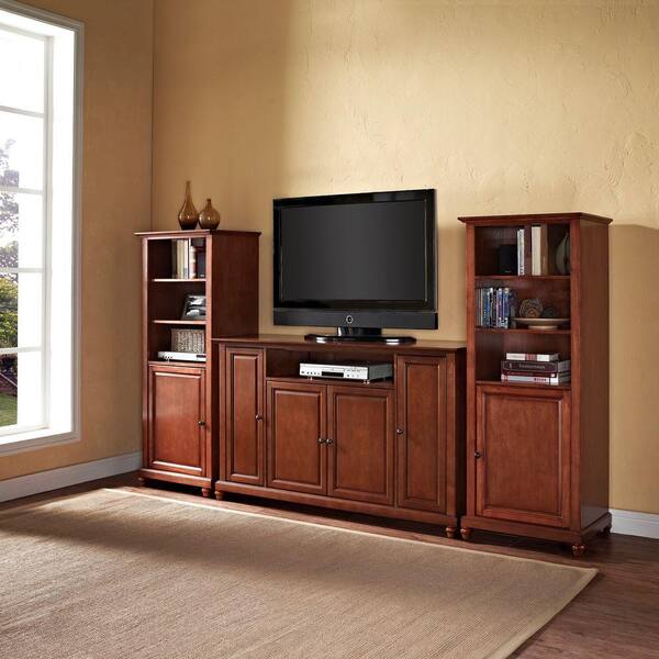 Crosley Cambridge TV Stand and 2-Audio Piers in Cherry