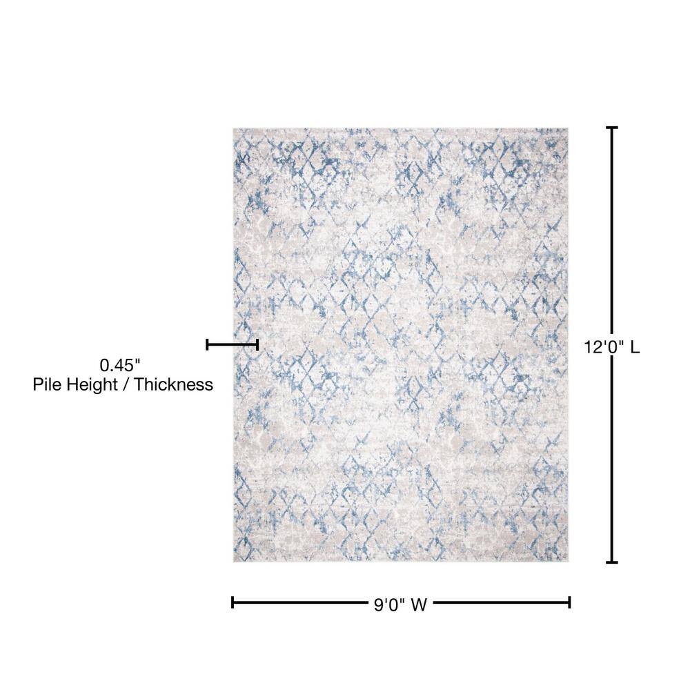 Amelia Light Grey and Blue Abstract 9' x 12' Synthetic Area Rug