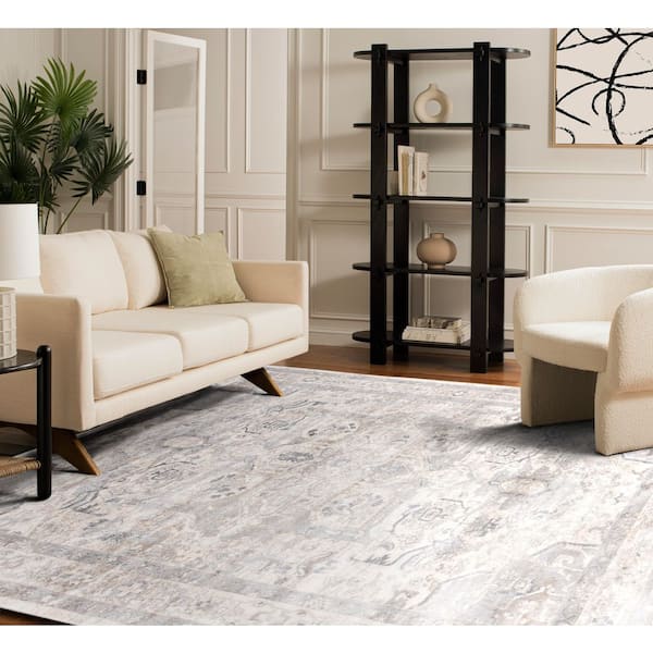Brentwood 10 ft. x 13 ft. Ivory/Gray Border Medallion Area Rug