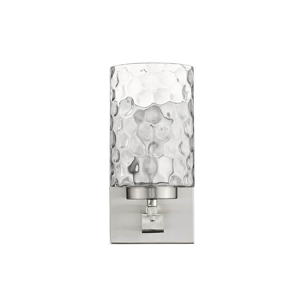 Livvy Satin Nickel Cylinder Wall Sconce with Optic Glass Shade