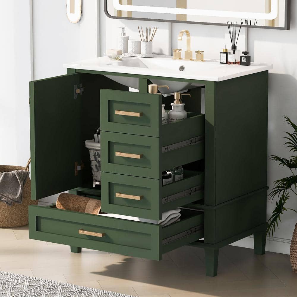 30 in. W x 18 in. D x 34 in. H Single Sink Freestanding Bath Vanity in Green with White Ceramic Top price history on PriceWatchPro