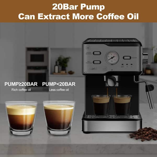 Elexnux 2-Cup Black 20 Bar Professional Compact Espresso Machine