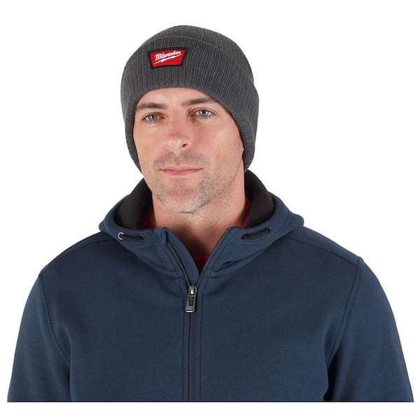 Men's Gray and Red Rib-Knit Cuffed Beanie Cap (2-Pack)