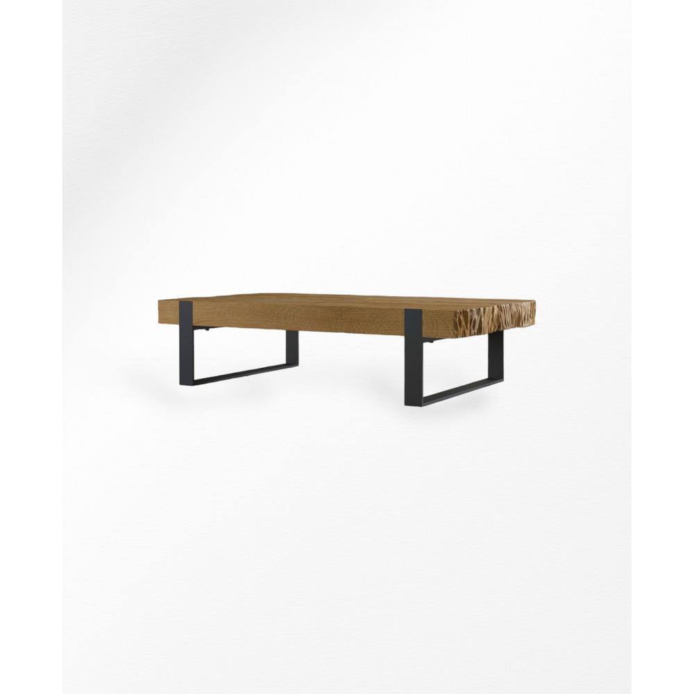 Kingsley 55 in. Brown/Black Large Rectangle Wood Coffee Table with Live Edge