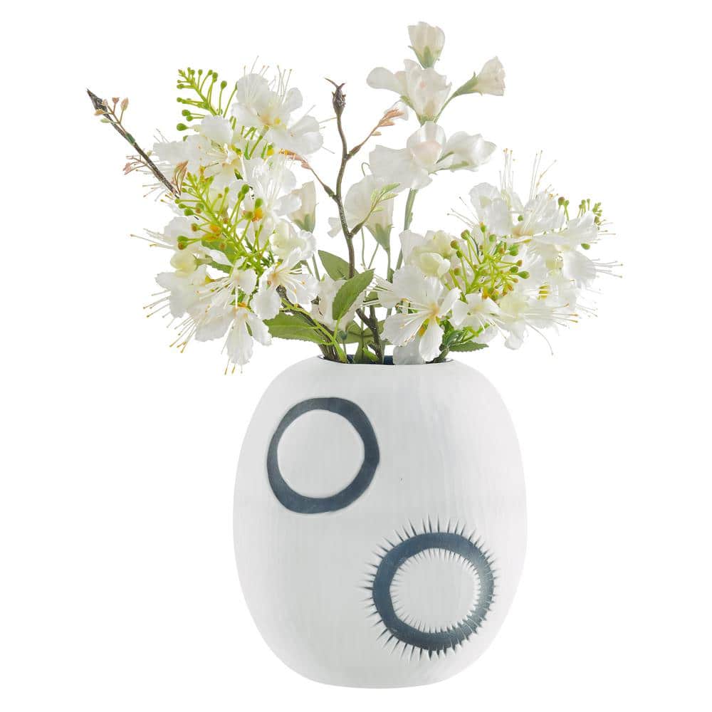Elara 8.2 in. H Contemporary Matte Multi-Color White and Navy Oval Opening Glass Tabletop Vase Round Small price history on PriceWatchPro