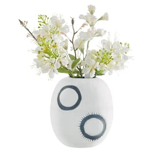 Elara 8.2 in. H Contemporary Matte Multi-Color White and Navy Oval Opening Glass Tabletop Vase Round Small