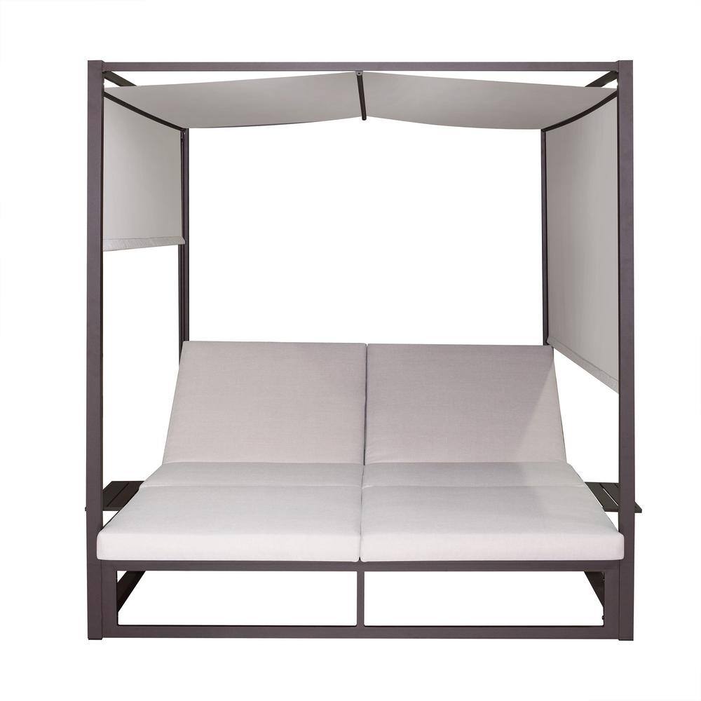 Outdoor Black Aluminum Frame Daybed with Beige Cushions