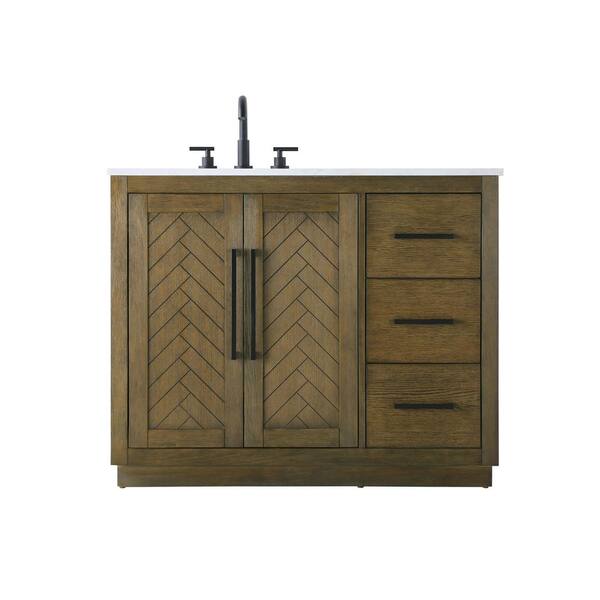 42 in. Single Sink Hazel Oak Bath Vanity with White Engineered Marble Top