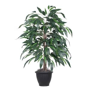 4 ft. Green Artificial Mango Leaf Tree in Gray Round Plastic Pot