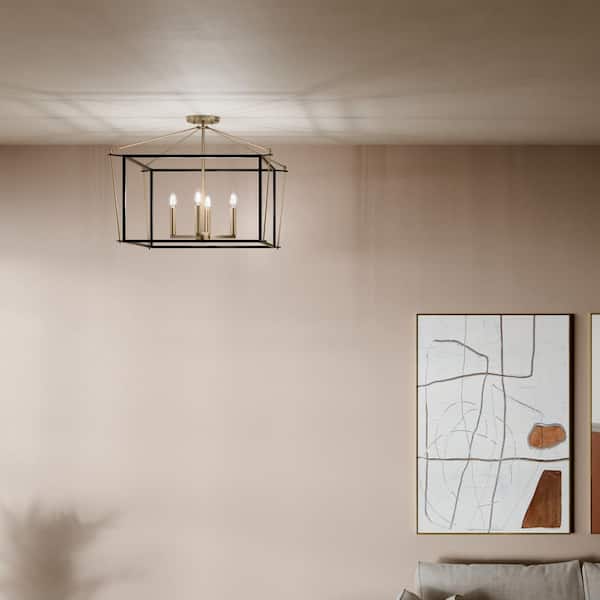 KICHLER Eisley 24 in. 4-Light Champagne Bronze and Black Hallway Modern Semi-Flush Mount Ceiling Light