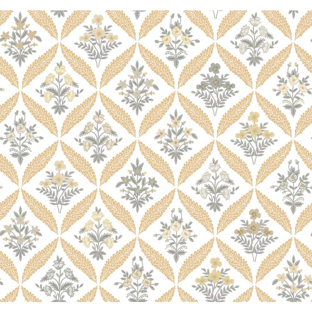 Gold and White Floral Garden Removable Wallpaper