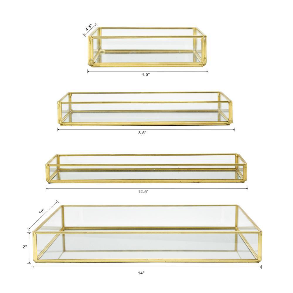 Clear Rectangular Glass Tray with Gold Rim