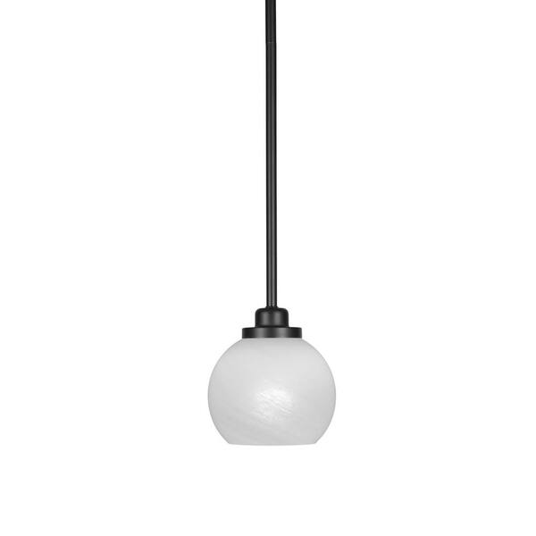 Unbranded Monroe 100-Watt 1-Light Matte Black Shaded Pendant Light with White Marble Glass Shade, No Bulb Included