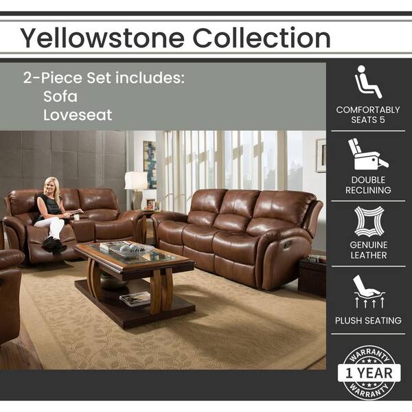 Hanover Yellowstone 2 Piece Golden, Genuine Leather Reclining Sofa And Loveseat