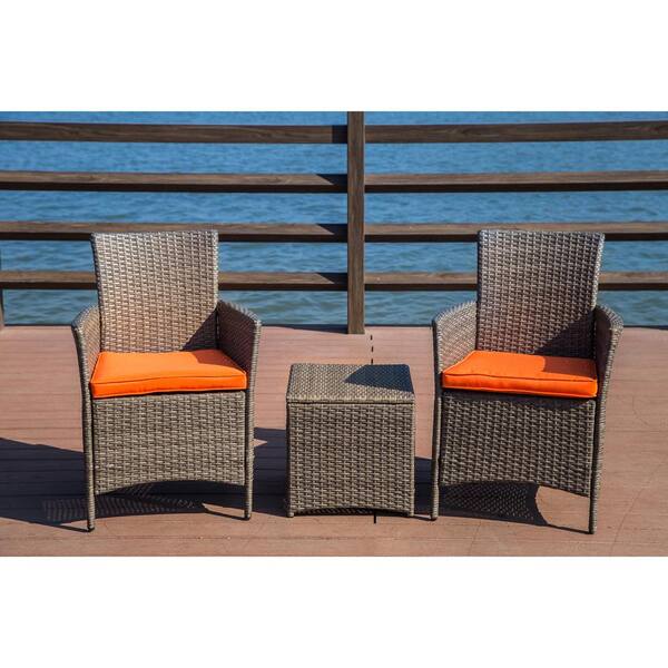 Patio Festival 3-Piece Wicker Patio Conversation Set with Orange Cushions
